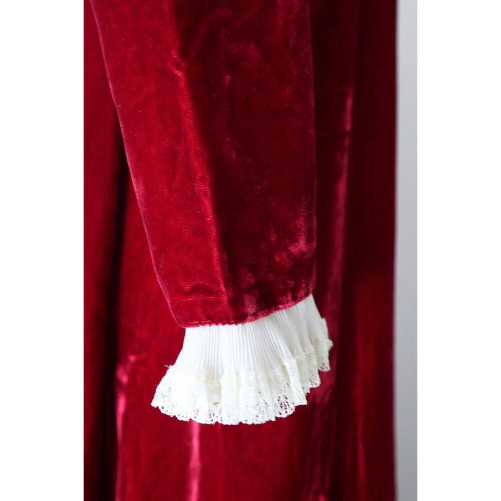 Vintage 1960s Emma Domb Victorian Revival Velvet Maxi Dress Red Lace Ruffle - Picture 9 of 12